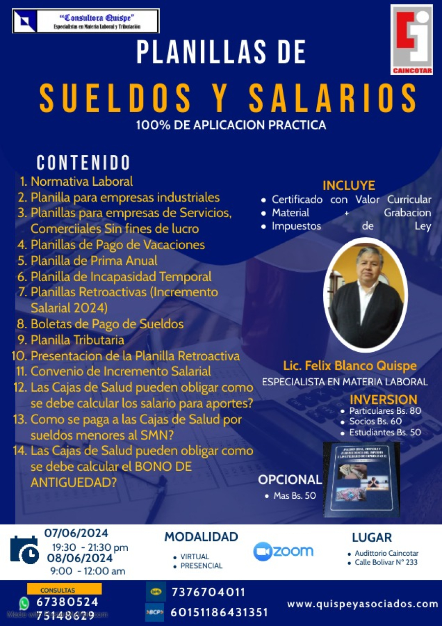 CURSOS "PLANILLA DE SUELDOS Y SALARIOS"