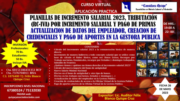 CURSO: PLANILLAS CON INCREMENTO SALARIAL 2023