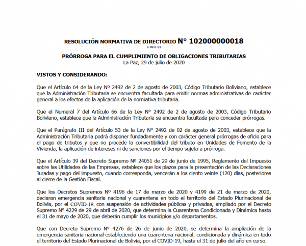 RESOLUCIÓN NORMATIVA DE DIRECTORIO N° 102000000018