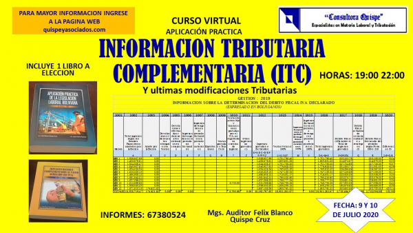 CURSO VIRTUAL, APLICACION PRACTICA &quot;INFORMACION TRIBUTARIA COMPLEMENTARIA (ITC)&quot;